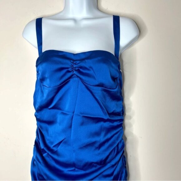 Urban Outfitters LIONES Mini Dress Mysterious Girl Ruched side Satin Blue Size M - Picture 7 of 16